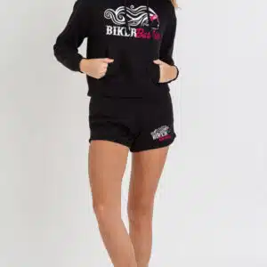 hoodie shorts outfit biker girl